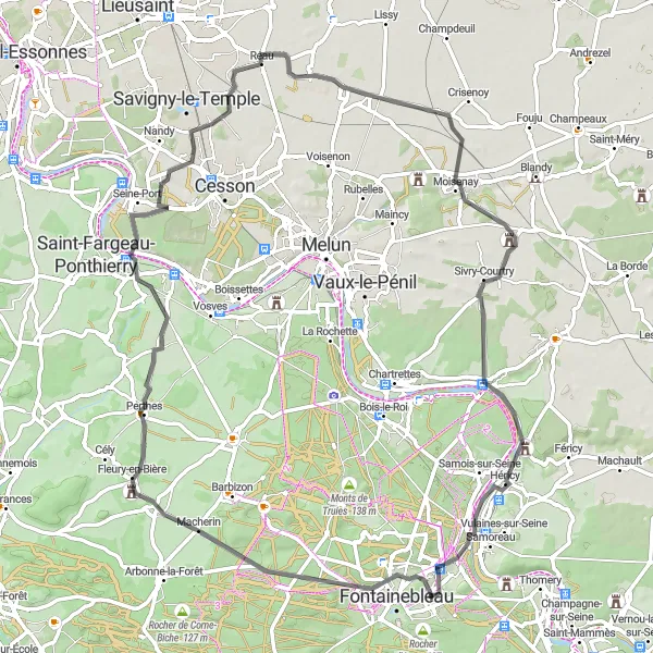 Map miniature of "Fontainebleau Adventure" cycling inspiration in Ile-de-France, France. Generated by Tarmacs.app cycling route planner