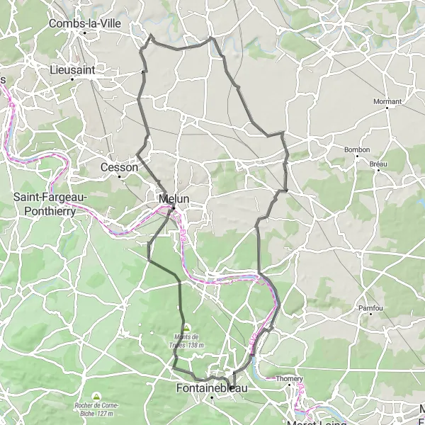 Miniature de la carte de l'inspiration cycliste "Châteaux et Paysages" dans la Ile-de-France, France. Générée par le planificateur d'itinéraire cycliste Tarmacs.app