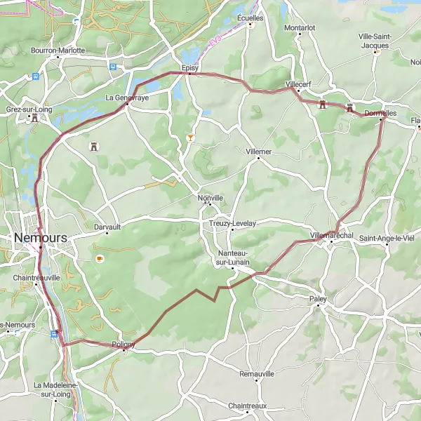 Map miniature of "Enchanting Countryside Gravel Loop" cycling inspiration in Ile-de-France, France. Generated by Tarmacs.app cycling route planner