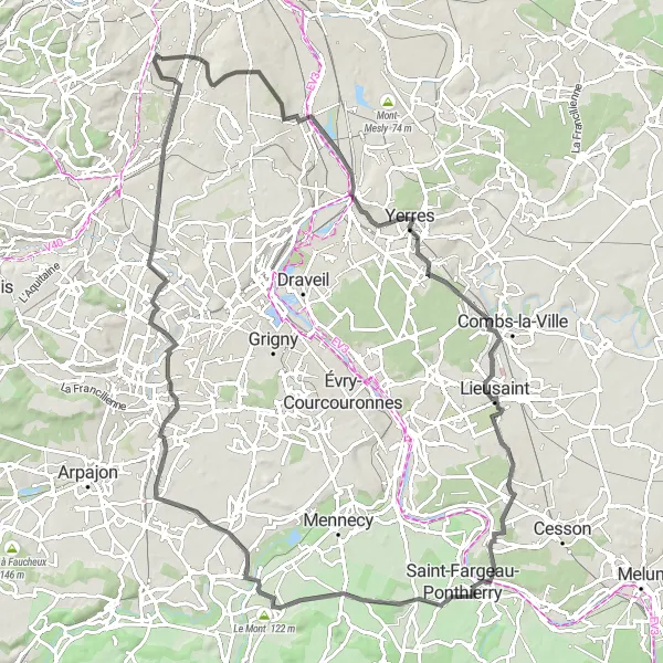 Miniature de la carte de l'inspiration cycliste "Parcours sportif à Villejuif et Mont Griffon" dans la Ile-de-France, France. Générée par le planificateur d'itinéraire cycliste Tarmacs.app
