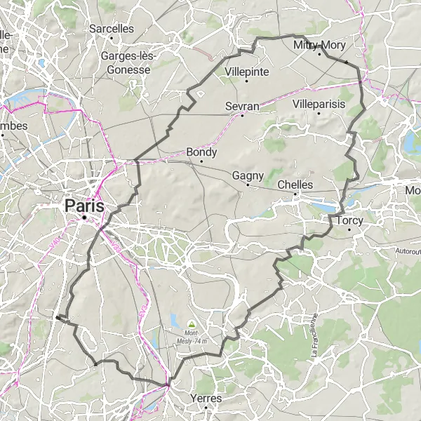 Miniature de la carte de l'inspiration cycliste "Tour de Bagneux et ses environs" dans la Ile-de-France, France. Générée par le planificateur d'itinéraire cycliste Tarmacs.app