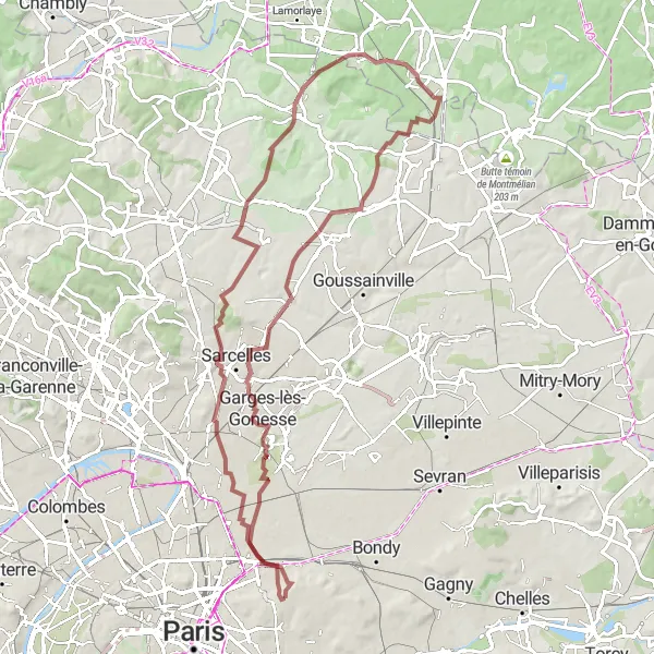 Miniature de la carte de l'inspiration cycliste "Boucle Champêtre des Environs de Paris" dans la Ile-de-France, France. Générée par le planificateur d'itinéraire cycliste Tarmacs.app