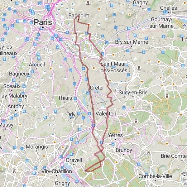 Map miniature of "Bagnolet to Château de Vincennes Loop" cycling inspiration in Ile-de-France, France. Generated by Tarmacs.app cycling route planner