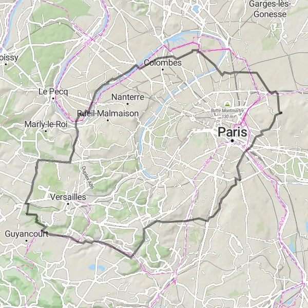 Map miniature of "Butte de Coupeaux Circuit" cycling inspiration in Ile-de-France, France. Generated by Tarmacs.app cycling route planner