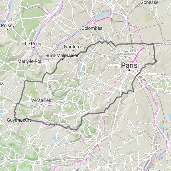 Map miniature of "Bagnolet to La Défense Loop" cycling inspiration in Ile-de-France, France. Generated by Tarmacs.app cycling route planner