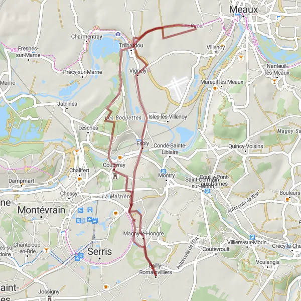 Map miniature of "Vignely Gravel Loop" cycling inspiration in Ile-de-France, France. Generated by Tarmacs.app cycling route planner