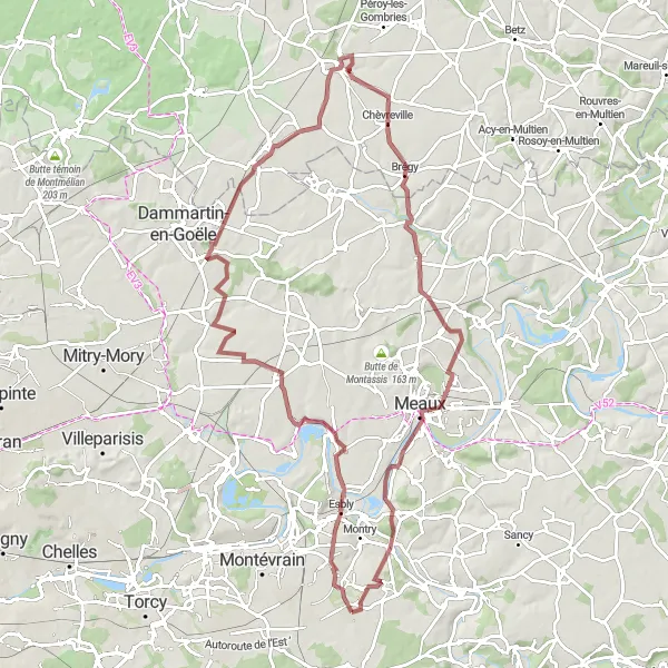 Map miniature of "Exploring Magny-le-Hongre and Meaux" cycling inspiration in Ile-de-France, France. Generated by Tarmacs.app cycling route planner