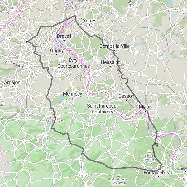 Map miniature of "The Road to Nature" cycling inspiration in Ile-de-France, France. Generated by Tarmacs.app cycling route planner