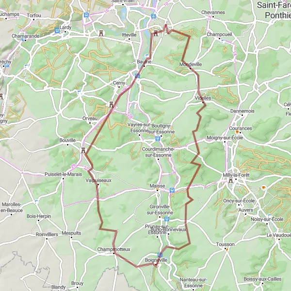 Map miniature of "Scenic Gravel Ride" cycling inspiration in Ile-de-France, France. Generated by Tarmacs.app cycling route planner