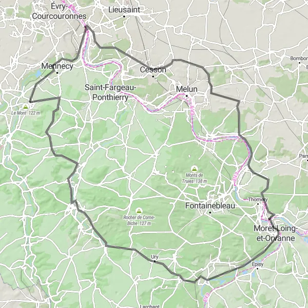 Map miniature of "Road Cycling Challenge" cycling inspiration in Ile-de-France, France. Generated by Tarmacs.app cycling route planner