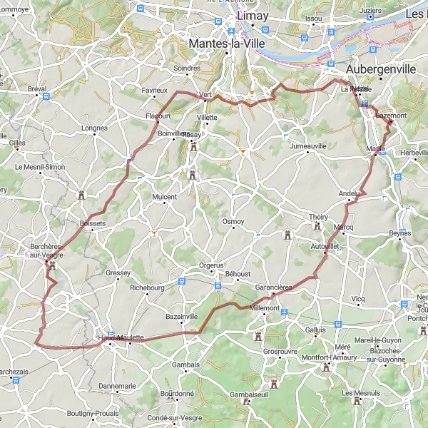 Miniature de la carte de l'inspiration cycliste "Les Charmes de Maulette" dans la Ile-de-France, France. Générée par le planificateur d'itinéraire cycliste Tarmacs.app