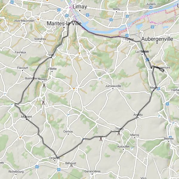 Map miniature of "Rolling Hills Adventure" cycling inspiration in Ile-de-France, France. Generated by Tarmacs.app cycling route planner