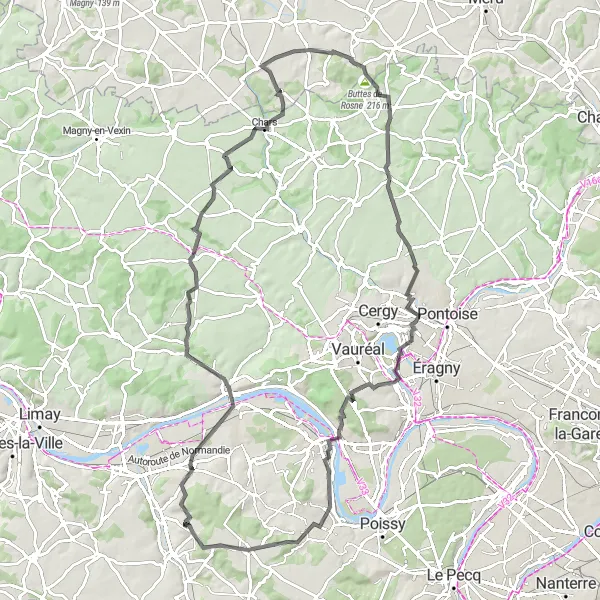 Miniature de la carte de l'inspiration cycliste "Les Charmes de la Vallée de la Seine" dans la Ile-de-France, France. Générée par le planificateur d'itinéraire cycliste Tarmacs.app