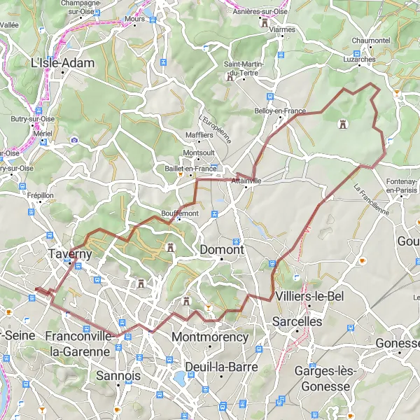 Miniature de la carte de l'inspiration cycliste "La Boucle du Mesnil" dans la Ile-de-France, France. Générée par le planificateur d'itinéraire cycliste Tarmacs.app