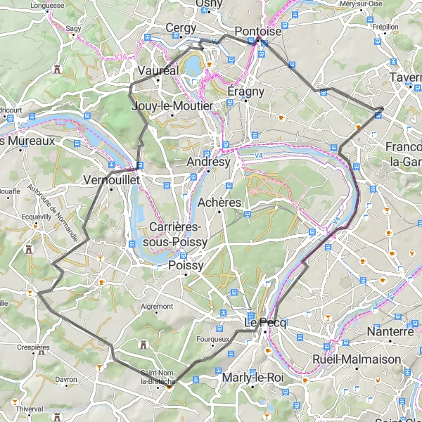 Map miniature of "Exploring the Scenic Route through Ile-de-France" cycling inspiration in Ile-de-France, France. Generated by Tarmacs.app cycling route planner