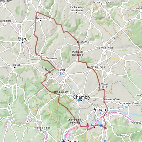 Map miniature of "Discovering the Countryside" cycling inspiration in Ile-de-France, France. Generated by Tarmacs.app cycling route planner
