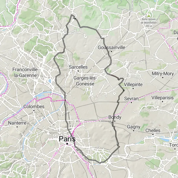 Miniature de la carte de l'inspiration cycliste "Parcours Road BelleFrance" dans la Ile-de-France, France. Générée par le planificateur d'itinéraire cycliste Tarmacs.app