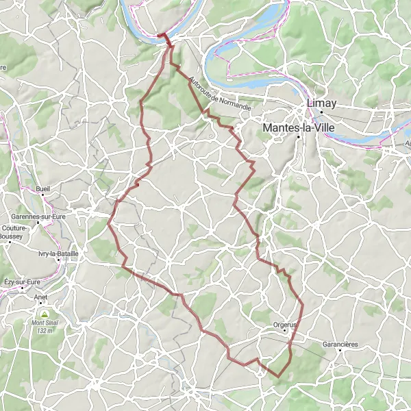 Map miniature of "Challenging Gravel Expedition near Bennecourt" cycling inspiration in Ile-de-France, France. Generated by Tarmacs.app cycling route planner