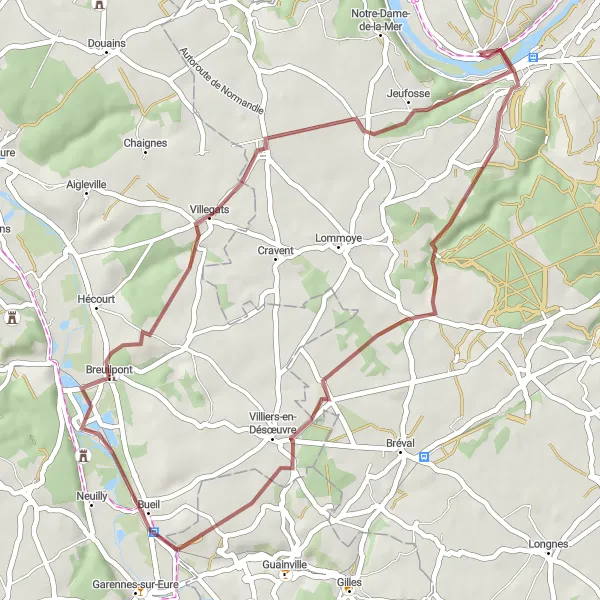 Miniature de la carte de l'inspiration cycliste "Explorer les Chemins de Gravel" dans la Ile-de-France, France. Générée par le planificateur d'itinéraire cycliste Tarmacs.app