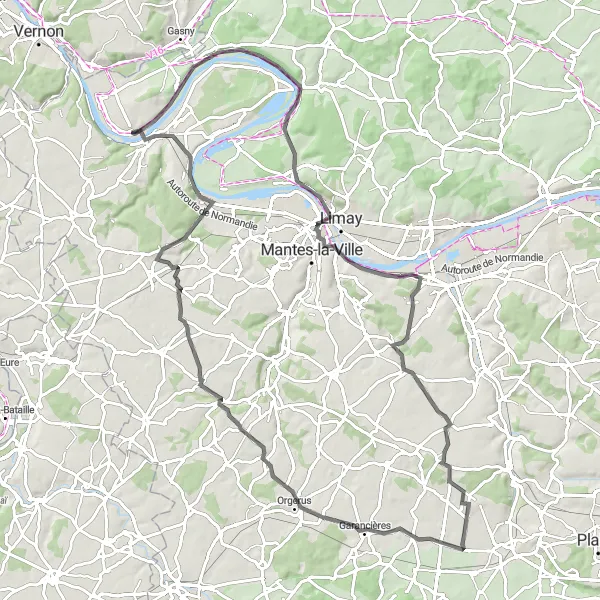 Map miniature of "Road Cycling Excellence around Bennecourt" cycling inspiration in Ile-de-France, France. Generated by Tarmacs.app cycling route planner