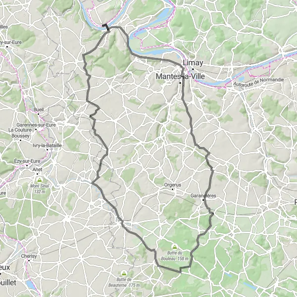 Map miniature of "Seine Valley Ride to Saint-Lubin-de-la-Haye" cycling inspiration in Ile-de-France, France. Generated by Tarmacs.app cycling route planner