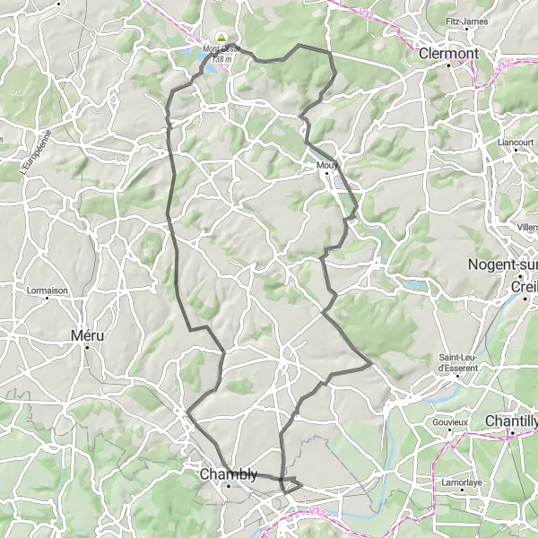 Map miniature of "Belle-Église and the Beauty of Thérain" cycling inspiration in Ile-de-France, France. Generated by Tarmacs.app cycling route planner