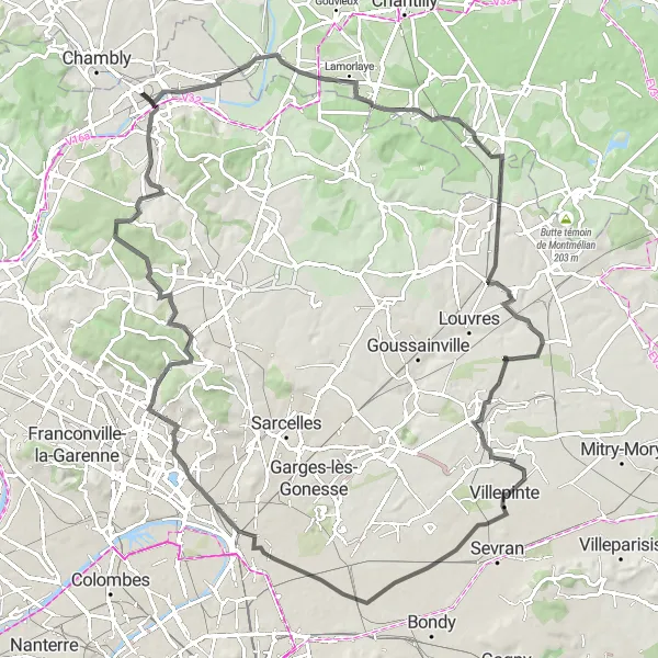 Map miniature of "Bernes-sur-Oise Round-trip Bike Route" cycling inspiration in Ile-de-France, France. Generated by Tarmacs.app cycling route planner