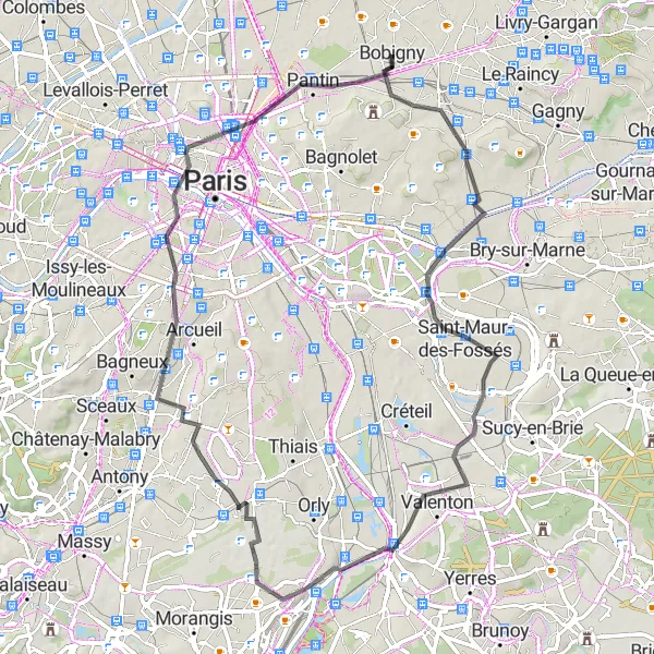 Map miniature of "Road through Nogent-sur-Marne, Villeneuve-Saint-Georges, L'Haÿ-les-Roses" cycling inspiration in Ile-de-France, France. Generated by Tarmacs.app cycling route planner