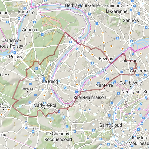 Map miniature of "Bois-Colombes to La Croix Saint-Michel Gravel Route" cycling inspiration in Ile-de-France, France. Generated by Tarmacs.app cycling route planner