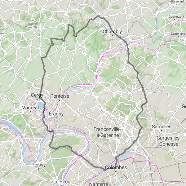 Map miniature of "Challenging Hills and Scenic Landscapes" cycling inspiration in Ile-de-France, France. Generated by Tarmacs.app cycling route planner