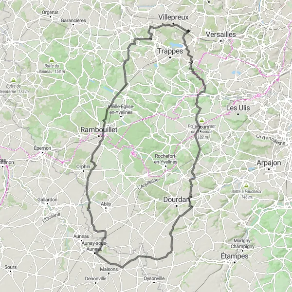 Map miniature of "Scenic Countryside: Bois-d'Arcy to Château de Ternay" cycling inspiration in Ile-de-France, France. Generated by Tarmacs.app cycling route planner