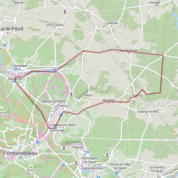 Map miniature of "Chartrettes Countryside" cycling inspiration in Ile-de-France, France. Generated by Tarmacs.app cycling route planner