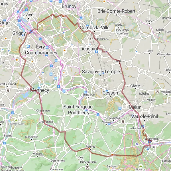Map miniature of "Rural Gravel Adventure" cycling inspiration in Ile-de-France, France. Generated by Tarmacs.app cycling route planner