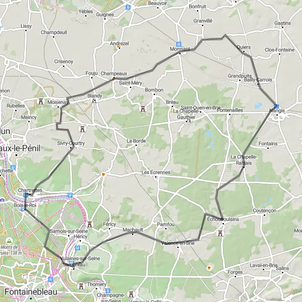 Miniature de la carte de l'inspiration cycliste "Le trajet de Fouju à Tour Denecourt" dans la Ile-de-France, France. Générée par le planificateur d'itinéraire cycliste Tarmacs.app