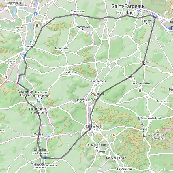 Map miniature of "Essonne Challenge" cycling inspiration in Ile-de-France, France. Generated by Tarmacs.app cycling route planner