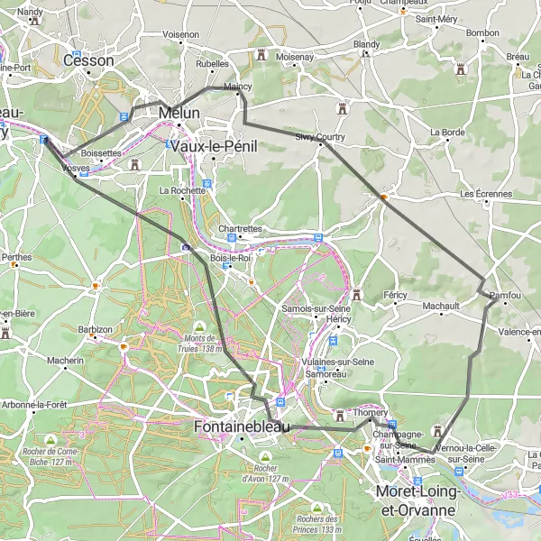 Map miniature of "Seine Valley Tour" cycling inspiration in Ile-de-France, France. Generated by Tarmacs.app cycling route planner