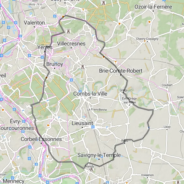 Miniature de la carte de l'inspiration cycliste "Route de village en village" dans la Ile-de-France, France. Générée par le planificateur d'itinéraire cycliste Tarmacs.app