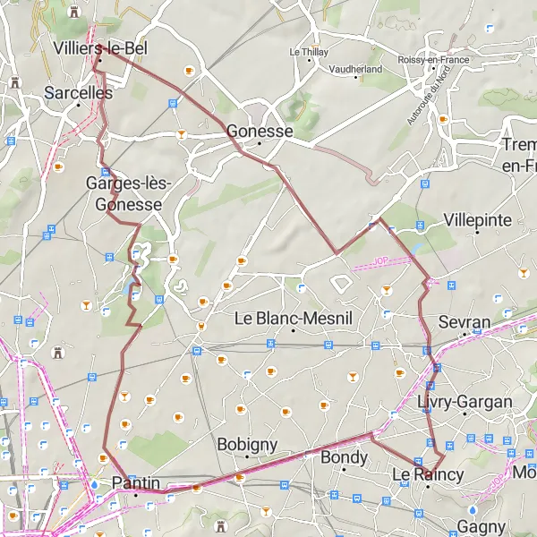 Map miniature of "Aubervilliers and The Raincy Gravel Loop" cycling inspiration in Ile-de-France, France. Generated by Tarmacs.app cycling route planner