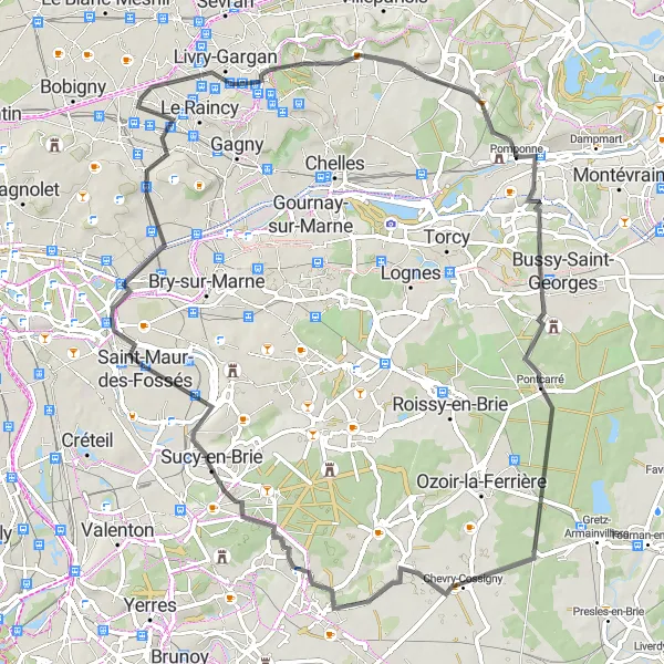 Miniature de la carte de l'inspiration cycliste "Les Délices de la Marne" dans la Ile-de-France, France. Générée par le planificateur d'itinéraire cycliste Tarmacs.app