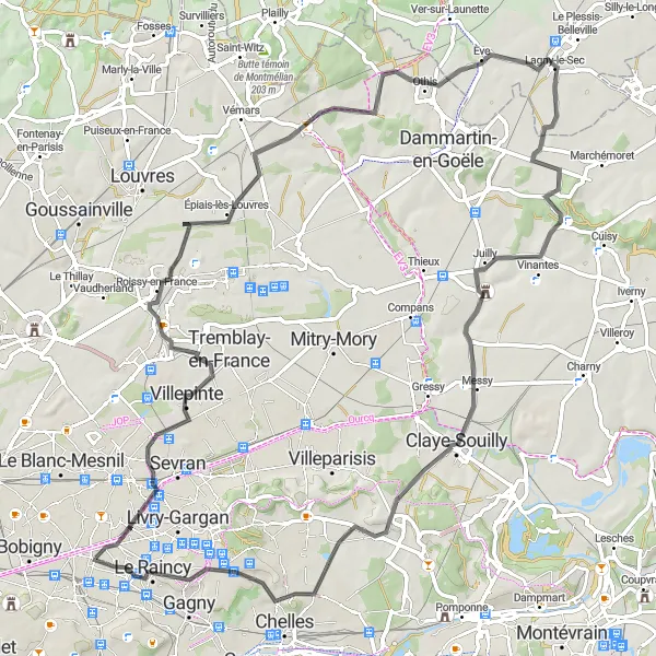 Map miniature of "Scenic Wonders" cycling inspiration in Ile-de-France, France. Generated by Tarmacs.app cycling route planner