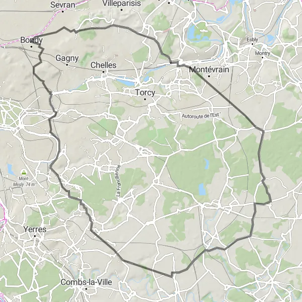 Miniature de la carte de l'inspiration cycliste "Tour de Marne" dans la Ile-de-France, France. Générée par le planificateur d'itinéraire cycliste Tarmacs.app