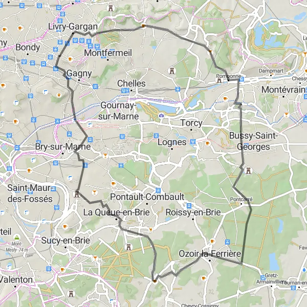 Map miniature of "Livry-Gargan and Neuilly-sur-Marne Road Loop" cycling inspiration in Ile-de-France, France. Generated by Tarmacs.app cycling route planner