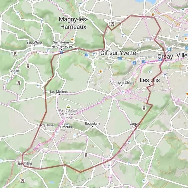 Miniature de la carte de l'inspiration cycliste "Les paysages verdoyants de l'Essonne" dans la Ile-de-France, France. Générée par le planificateur d'itinéraire cycliste Tarmacs.app