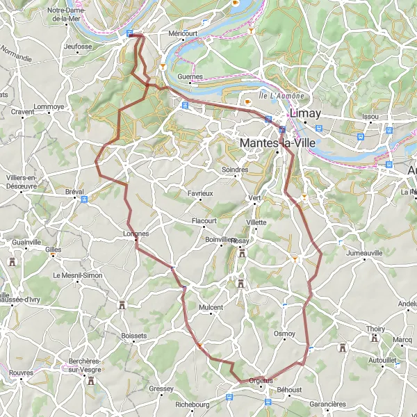 Map miniature of "The Gravel Adventures" cycling inspiration in Ile-de-France, France. Generated by Tarmacs.app cycling route planner
