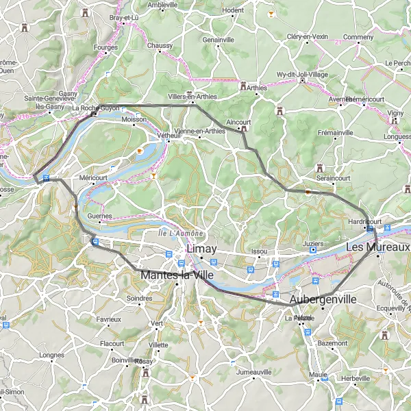 Map miniature of "Along the River Seine" cycling inspiration in Ile-de-France, France. Generated by Tarmacs.app cycling route planner