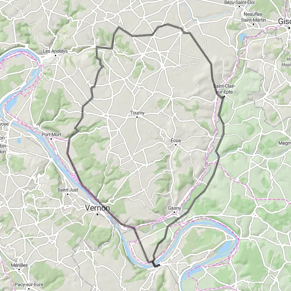 Map miniature of "The Seine and Epte loop" cycling inspiration in Ile-de-France, France. Generated by Tarmacs.app cycling route planner