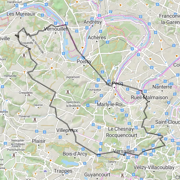 Map miniature of "Bouafle to Carrières-sous-Poissy" cycling inspiration in Ile-de-France, France. Generated by Tarmacs.app cycling route planner