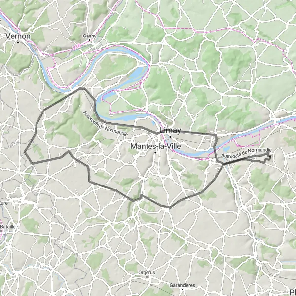 Map miniature of "Bouafle to Bouafle via Arnouville-lès-Mantes" cycling inspiration in Ile-de-France, France. Generated by Tarmacs.app cycling route planner