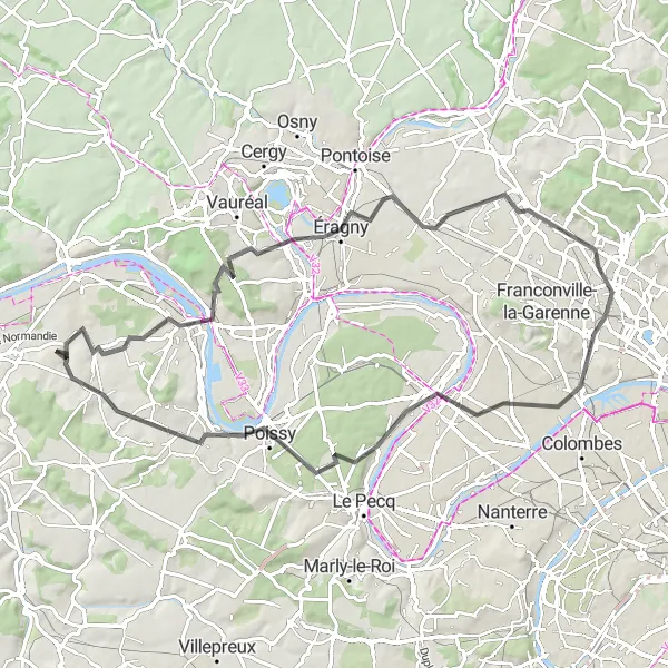 Map miniature of "Bouafle to Verneuil-sur-Seine" cycling inspiration in Ile-de-France, France. Generated by Tarmacs.app cycling route planner