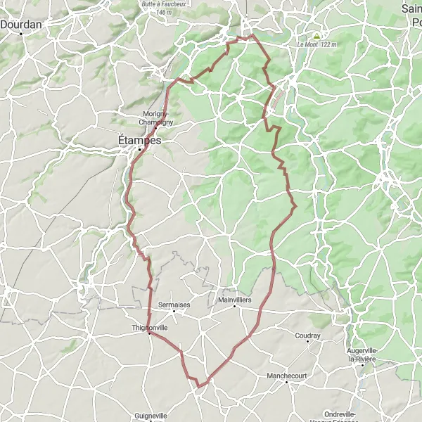Map miniature of "Off-Road Adventure - Bouray-sur-Juine" cycling inspiration in Ile-de-France, France. Generated by Tarmacs.app cycling route planner